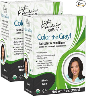 Light Mountain Henna Hair Color &amp; Conditioner, Color the Gray - Black Hair Dye for Men/Women, 2-Step Chemical-Free, Semi-Permanent Hair Color for White, Gray, and Blonde Hair, 7 Oz (Pack of 2)