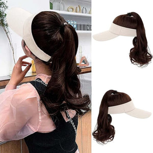Hat Wig for Women Baseball Cap Wig with Curly Synthetic Hair Extensions Ponytail Cap wig Sun Hat with Hair