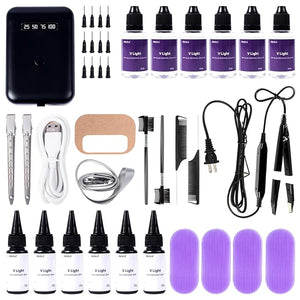 V light hair extensions kit Professional Hair Extensions Installation Kit V light machine*1 V light hair removal tool*1 v light hair extensions glue*6 glue remover *6. (black machine set)