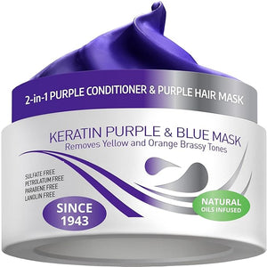 VITAMINS hair cosmetics Keratin Purple Hair Mask - Blue Hair Mask Deep Conditioner Treatment - Blonde Toner to Neutralize Brassiness in Brassy Blonde, Silver, White, Gray &amp; Brown Locks