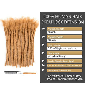 DAIXI 0.6cm Thickness #27 Blonde 8 Inch 60 Strands 100% Real Human Hair Dreadlock Extensions for Man/Women Full Handmade Permanent loc Extensions Bundles Can Be Dyed Bleached Curled Twisted