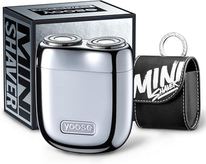 yoose Alloy Mini Shaver Portable Electric Razor for Men Waterproof Dry Shave Cordless 60 Mins Runtime USB-C Rechargeable Easy Cleaning Magnetic Detachable Head Travel Shaver with Case Silver