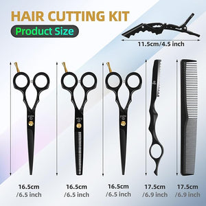 ETHTXE Professional Black Hairdressing Scissors 6.5 Japanese Stainless Steel Thinning &amp Straight Trimming Shears ? Salon-Grade Barber Tools for Men Women and Family Gifts