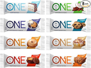ONE Protein Bars Sampler Variety Pack Gluten Free 20g Protein Only 1g Sugar 2.12 Oz Bars (8 Variety)