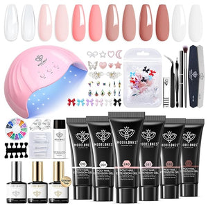 Modelones Poly Extension Gel Nail Kit 6 Colors Pink Nude with 48W U V/LED Lamp Slip Solution 3D Bow Pearl Charms Decoration Rhinestone Glitter Tools for Manicure Beginner Starter Kit DIY at Home