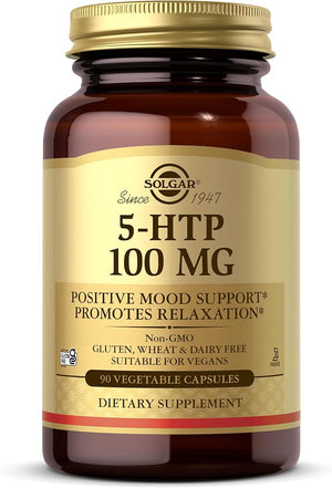 Solgar 5-HTP 100 mg 90 Vegetable Capsules - Promotes Relaxation - Positive Mood &amp Stress Support - Non-GMO Vegan Gluten Free Dairy Free Kosher - 90 Servings