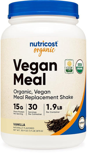 Nutricost Organic Vegan Meal Replacement Shake Powder (Vanilla) - Certified USDA Organic, Vegan, and Gluten Free