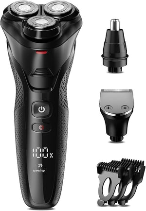Cordless Electric Razor for Men: 3-in-1 Shaver for Beard/Nose/Sideburns - IPX7 Waterproof Travel Kit