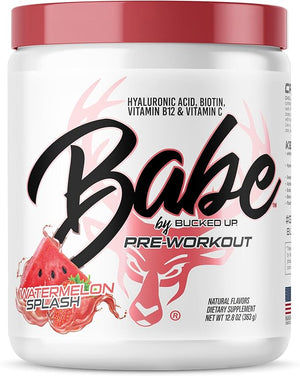 Babe Pre Workout powder for Women | Watermelon Splash | 6g Citrulline 2g Beta-Alanine 100mg Hyaluronic Acid 5mg Biotin and 5 other registered trademarked ingredients | 30 servings | 12.8 OZ