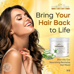 Dominican Magic Nourishing Revitalize Moisturizing Hair Mask with Aloe Vera &amp; Rosemary Extract - Hair Treatment for Damaged and Frizzy Natural Hair, 32 oz