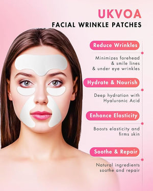 Forehead Wrinkle Patches &amp Smile Line Patches &amp Under Eye Patches Overnight Facial Wrinkle Treatment with Hyaluronic Acid Aloe Collagen &amp Vitamin E to Lift Smile Lines for Women 60pcs