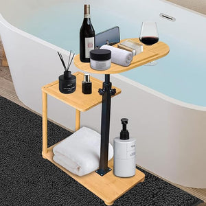 Bathtub Tray, 3 Layer Bathtub Tray Table with Adjustable Height, Enhanced Stability, Freestanding Premium Bamboo Bath Tub Tray for Spa,Bathtub, Bed, Sofa, Couch with Wine Glass Hold (3 Layer)¡¦