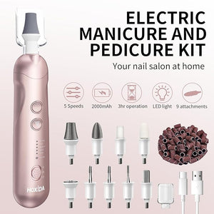 Manicure Pedicure Kit with Case Professional Nail Grinder for Senior Thick Toenail Cordless Electric Nail File 5 Speeds Pedicure Tools for feet Callus Remover Nail Drill for Women Hand Feet Care