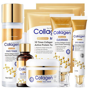 Collagen Skin Care Set 6Pcs Anti Aging Face Care Sets for Women Firming Skin Shrink Pores Smooth Wrinkles Hydrating Skin Care Set Include Serum Face Cream Eye Cream Toner Cleanser Facial Mask1