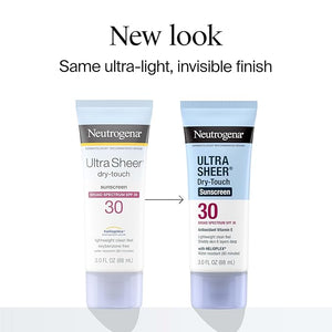 Neutrogena Ultra Sheer Dry-Touch Sunscreen for Face &amp Body Helioplex SPF 30 Broad Spectrum UVA/UVB Lightweight Water Resistant &amp Non-Greasy Hawaii Act 104 compliant Travel Size 3 fl oz P