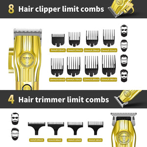 HIENA PRO Clippers and Trimmers Set - Cordless Hair Clippers for Men, Hair Trimmer &amp; Foil Shaver, Hair Cutting Kit with Travel Bag, Barber Clippers Set with Cape for Home/Barber (Gold)