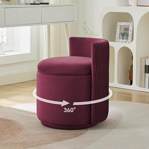 Velvet Vanity Chair with Storage 360¡Æ Swivel Makeup Chair with Wave Back No Assembly Small Accent Stool for Bedroom Dressing Living Room Burgundy