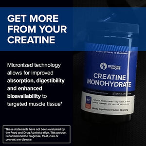 Designs for Sport Micronized Creatine Monohydrate Unflavored Powder - NSF Certified for Sport 90 Servings Supports Muscle Recovery Brain Health Pre and Post Workout Strength