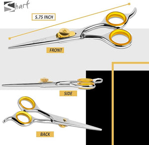 SHARF Professional 5.75¡± Straight Barber Scissors: Sharp 440c Japanese Stainless Steel Hair Cutting Shears For Men &amp Women| Gold Touch Series Trimming Scissors w/Easy Grip Handles