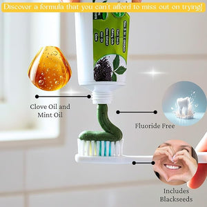 Pack of 6 - Organic Neem 10 in 1 Fluoride Free Toothpaste - Neem Clove Black Seed Cardamon Aloe Vera Tea Tree Oil Miswak Clove - Herbal Blend - 7.05 oz