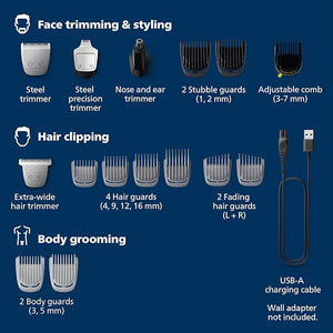Philips Norelco Multigroom 5000 Series All-in-One Trimmer and Hair Clipper 18-Piece Men's Grooming Kit for Beard Face Hair Body and Intimate Areas No Blade Oil Needed Model MG5910/49