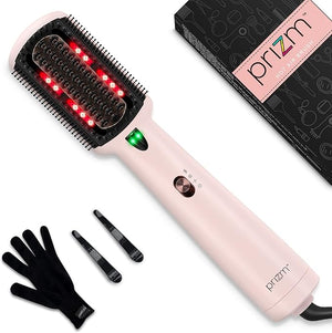 Prizm One-Step Hair Dryer Straightening Brush Hair Straightener Brush with 3 Control Modes Negative Ion &amp Infrared Technology for Smooth Frizz-Free Hair Anti-Scald Pink