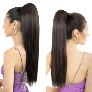 Ponytail Extension 24 Long Straight Claw Clip Ponytail Extension clip on ponytails hair clip Hair claw clip Fake Ponytail Hairpieces for Women - Dark Brown