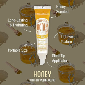 Ruby Kisses Broadway Vita-Lip Clear Lip Gloss (48 Pack), Ultra-Hydrating &amp; Soothing Formula with Vitamins, High-Shine Non-Sticky Finish Lip Balm with Mint, Rosehip, Coconut, Mango, Argan, Honey, S