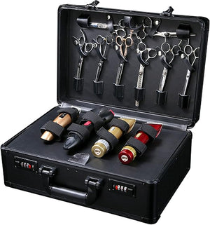 Professional Barber Carrying Case Portable Stylist Tool Box Numlock System Salon Hair Cutting Grooming Kit Storage Organizer for Clippers Trimmers Scissors Barber Supplies -Black