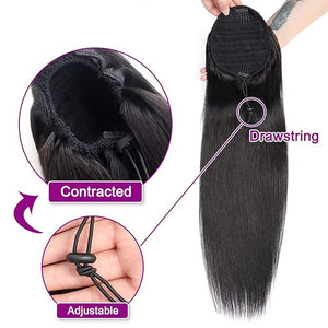 EARSHOT Hair Buns Hair Piece 8-30 Inches with Drawstring Ponytail Brazilian Real Hair Extensions Straight Ponytail Wig Hair Slices for Black Women Hair Accessories For Girls (Color : 28 inch)