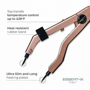 Professional Keratin Fusion Tool for Hair Extensions ? Slim Long Heating Plates Adjustable Temperature Rapid Heat-UP Seamless Fusion Root Access Salon-Quality Keratin Glue Gun (Rose Gold)