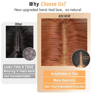 AISI HAIR Ginger Wig for Women, Long Wavy Lace Hairline Middle Part Synthetic Heat Resistant Wig for Daily Party-26 Inch