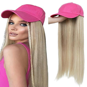 Sun Hat Wig for Women Baseball Cap with Hair Extensions Attached 22 Long Wavy Straight Hairpieces Synthetic Wig
