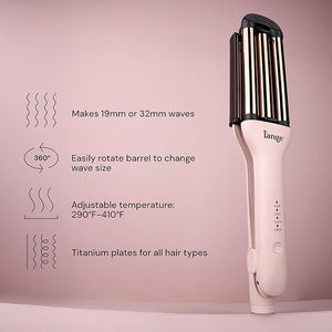 L'ANGE Hair VersaWaver Adjustable Titanium Waver | Pick 19mm or 32mm Waves with 1 Tool | Titanium 3-Barrel Waving Tool | Cool Tip Also Rotates Barrel to Change Wave Lengths (Blush)
