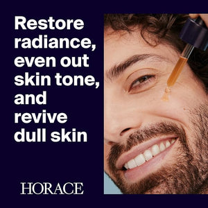HORACE Vitamin C + Glycolic Acid Face Serum for Men ? Brightening Facial Treatment for Dull Skin Radiance Boost and Even Complexion ? Skincare for All Skin Types ? Unscented 30ml