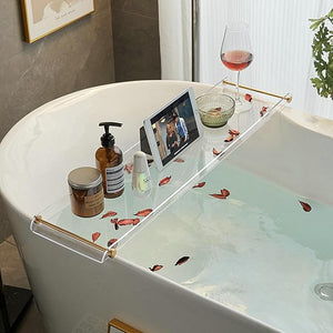 Acrylic Bathtub Tray Transparent Acrylic Bathtub Tray with Gold Handles Bathtub Rack Suitable for All Bathtubs.