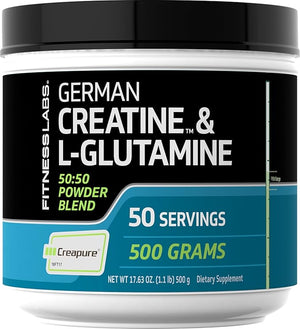 Fitness Labs German Creatine and L-Glutamine | 1.1 lbs | Monohydrate and Creapure Powder | Vegan Fitness Supplement