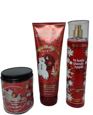 Holiday Set, Winter Candy Apple Body Cream, Fragrance Mist &amp; Single Wick Candle, Great Christmas Gift