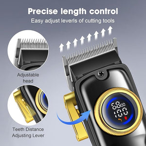 HIENA PRO Professional Hair Clippers Set for Men Cordless Barber Kit Hair Cutting Kit Rechargeable Clippers and Trimmers Set Clipper Set for Barbers with LED Display Gifts for Men (Black)