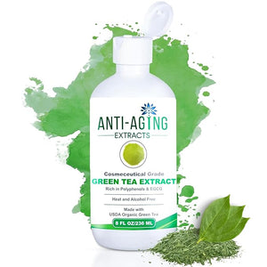 Pure Green Tea Extract for Skin and Hair ? Cold-Processed Antioxidant Polyphenol &amp EGCG Serum with USDA Organic Leaves ? Natural - Alcohol-Free - 8 fl oz