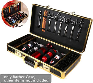 Barber Case with Code Lock Black+Gold Barber Travel Carrying Organizer Case Professional Barber Travel Carry Case Clipper Bag for Salon Hair Cutting Tool Kit