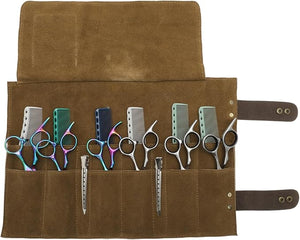 VOCOSTE Barber Scissors Bag Roll Up, Durable &amp; Foldable Salons Tool Pouch with Multi-Pockets, Hair Scissor Shears Cases for Hair Stylists, Coffee Color