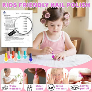 Kids Nail Polish Set for Girls, Quick Dry Nail Polish Salon Kit, Peelable Nail Polish, Ideal Gift Toys for Toddlers Children Princess Christmas Birthday Gifts Toy Age 3-12