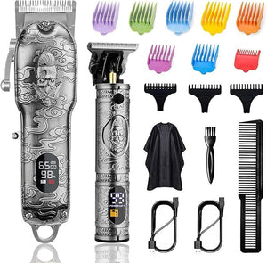Soonsell Hair Clippers for Men T-Blade Trimmer SetBarber ClippersClippers for Hair CuttingHair Cutting KitCordless ClippersBlade Close Cutting Beard TrimmerLCD Display(Silver