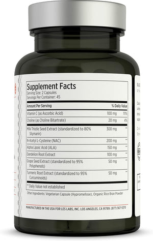 LES Labs Liver Support ? Promotes Healthy Liver Function Glutathione Production &amp Detoxification ? Milk Thistle NAC ALA &amp Dandelion Extracts ? Non-GMO Supplement ? 90 Capsules