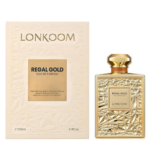 Lonkoom Regal Gold Unisex Perfume for Women Men Fruity Gourmand Eau De Parfum Spray Long-Lasting Fragrance 3.4 Fl Oz/100ml Tropical Notes of Orchid Heliotrope Tangerine Vanilla Musk Sandalwood