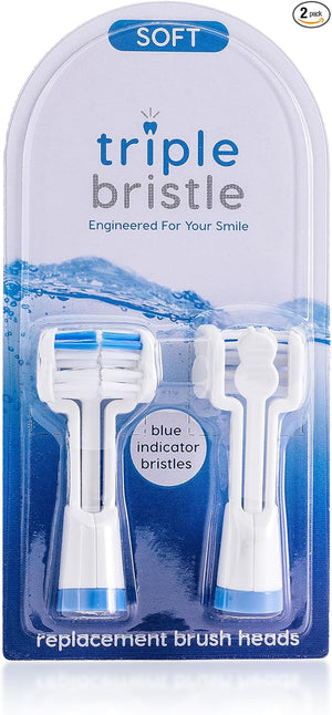 Triple Bristle Replacement Brush Head Refills | Innovative 3 Head Design | Compatible with Triple Bristle Brand Sonic Toothbrush | Color Changing Indicator Bristles | 2 Pack (Blue)