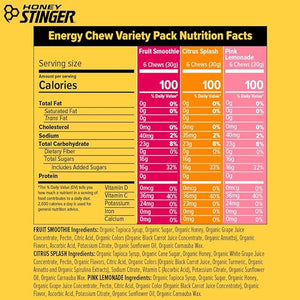 Honey Stinger Organic Energy Chew Variety Pack 4 Pack Each of Fruit Smoothie Citrus Splash and Pink Lemonade Gluten Free &amp Caffeine Free Energy Chews for Exercise Endurance and Performance