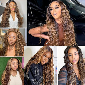 P427 Human Hair Bundles Highlight Deep Wave Bundles 18 inch Ombre Brown Bundle LadrXadr 4/27 Bundle Brown Color
