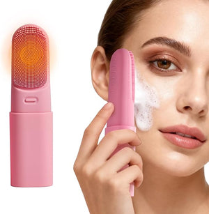Face Scrubber Electric Lymphatic Contour face Brush with Heated 3 Modes Waterproof Rechargeable Portable Travel Size Face Wash Machine for Woman &amp Men(Mist Rose Pink)